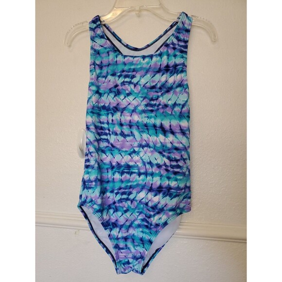 Pre-Owned Kids Speedo Girl's Swimsuit One Piece Thick Strap Size XL Blue Tie Dye - Picture 1 of 9